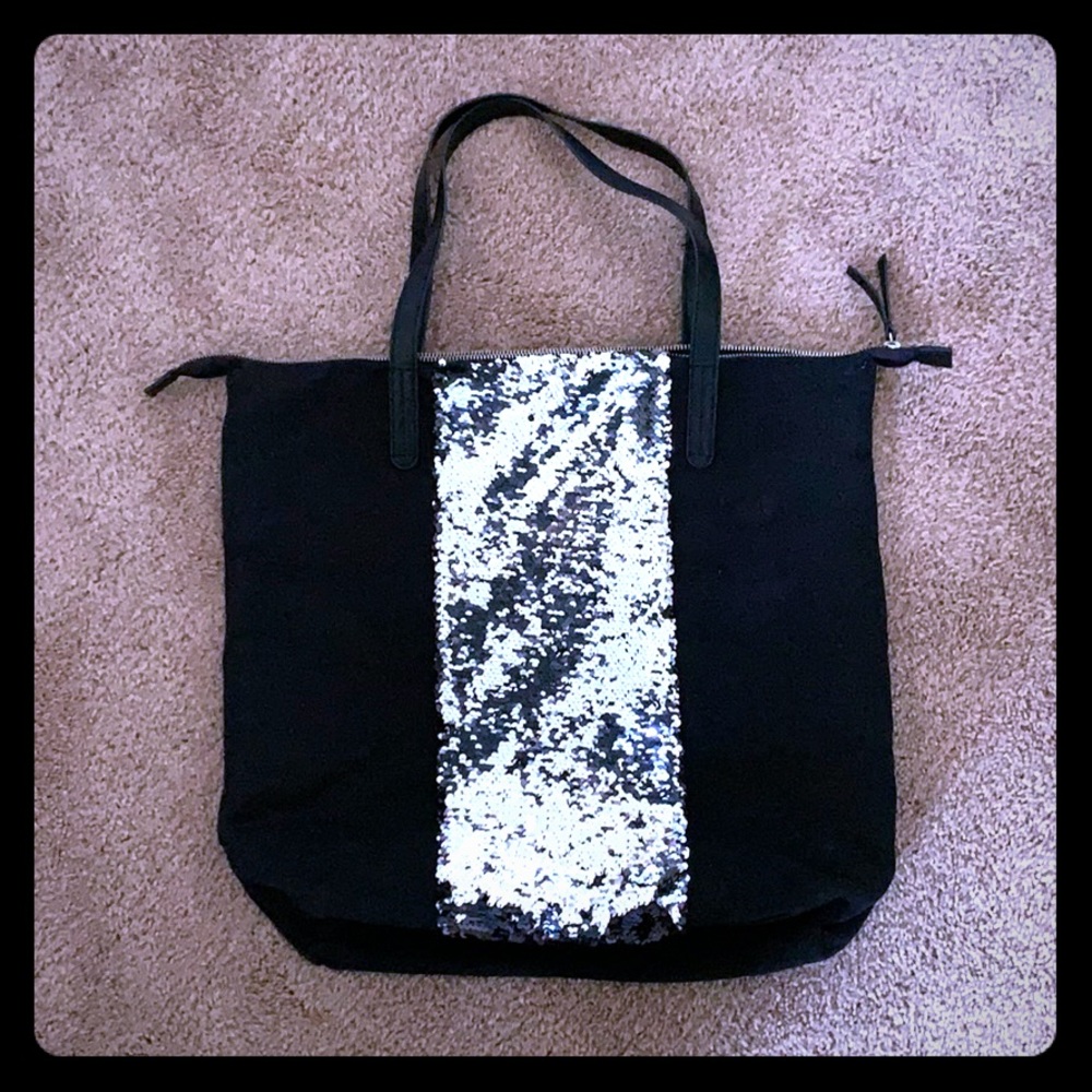 GAP Simple Black Tote with Silver/Black Sequins
